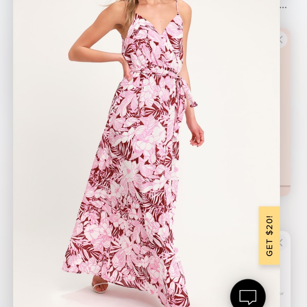 Lulu’s Sunrise in Paradise Pink Multi Tropical Print Maxi Dress